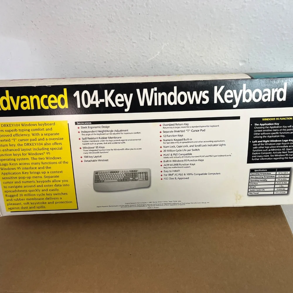 Vintage Digital Research Advanced 104-Key Windows Keyboard Scorpius 98A Plus NEW